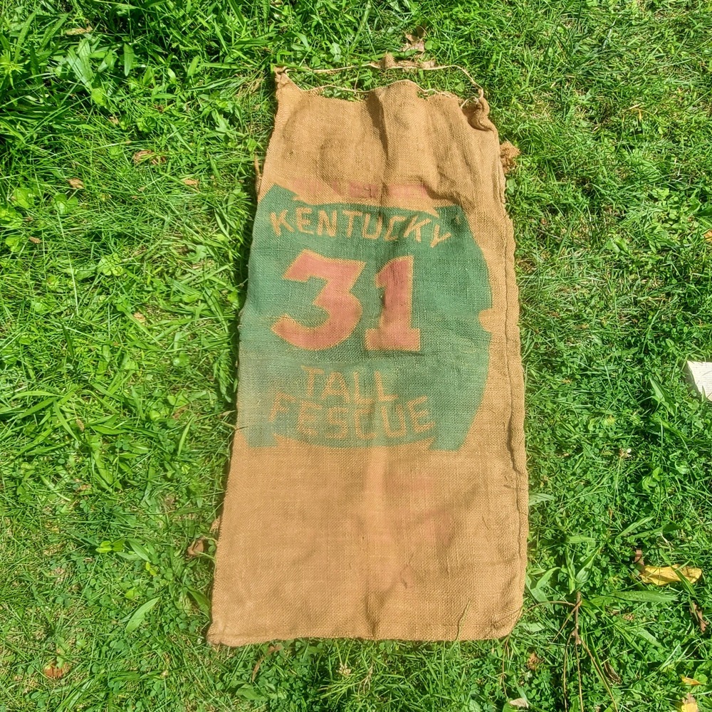 Vintage Kentucky 31 Tall Fescue Burlap Sack Tattered Farmhouse Craft Salvage